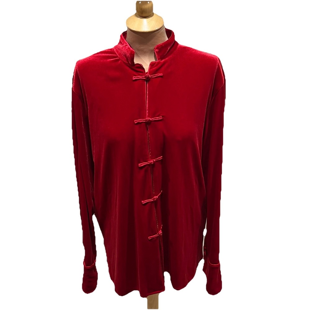 VS Sport Women's Red Velvet Tunic Top‎ Size XL Holiday Party Mandarin Chic